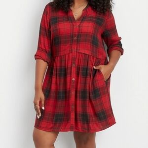Maurices Plaid Babydoll Shirtdress Womens Large